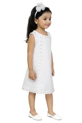 A Line White Dress With Flower Lace Bit Work 100% Polyester 4