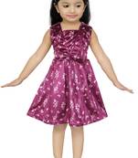 ADITA Girl's Magenta Velvet Polyester with All-Over-Print Frock Dress