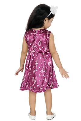 ADITA Girl's Magenta Velvet Polyester with All-Over-Print Frock Dress 3