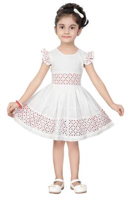 ADITA Girl's White Dress Cut & Sew with Chikan Embroidery Fabric 1