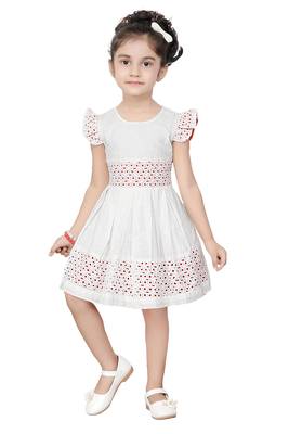 ADITA Girl's White Dress Cut & Sew with Chikan Embroidery Fabric 2