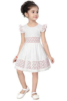 ADITA Girl's White Dress Cut & Sew with Chikan Embroidery Fabric 3