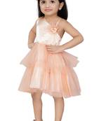 Aditi Girl's Peach Double Layer with Net Frill Design Frock