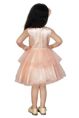 Aditi Girl's Peach Double Layer with Net Frill Design Frock 4