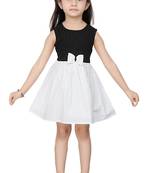 ADITA Girl's Cotton Black Chikan Embroidery with White Dot Printed Frock Dress