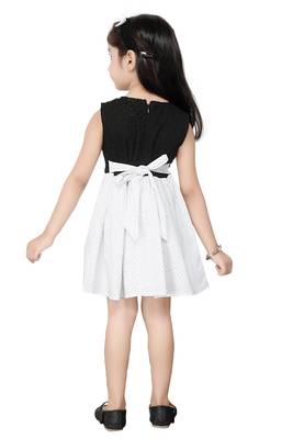 ADITA Girl's Cotton Black Chikan Embroidery with White Dot Printed Frock Dress 3