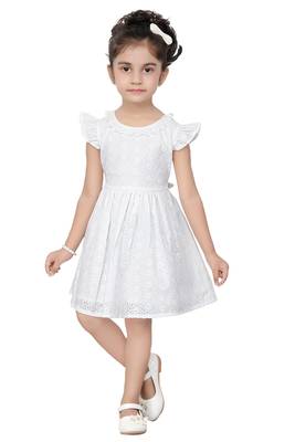 ADITA Girl's White Dress Cut & Sew with Chikan Embroidery Fabric 1