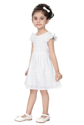 ADITA Girl's White Dress Cut & Sew with Chikan Embroidery Fabric 2