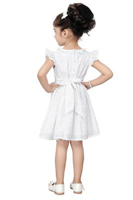 ADITA Girl's White Dress Cut & Sew with Chikan Embroidery Fabric 3