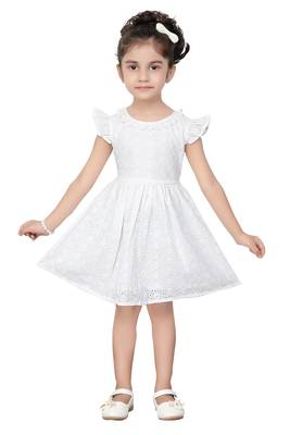 ADITA Girl's White Dress Cut & Sew with Chikan Embroidery Fabric 4