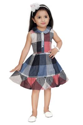 ADITA Girl's Multi Checks Collar Dress with Cut & Sew 1