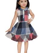 ADITA Girl's Multi Checks Collar Dress with Cut & Sew