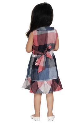 ADITA Girl's Multi Checks Collar Dress with Cut & Sew 2