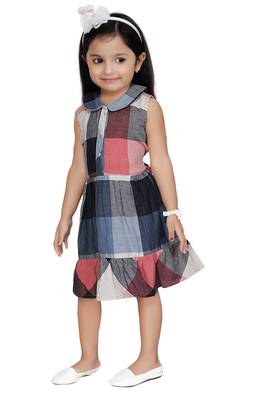 ADITA Girl's Multi Checks Collar Dress with Cut & Sew 3