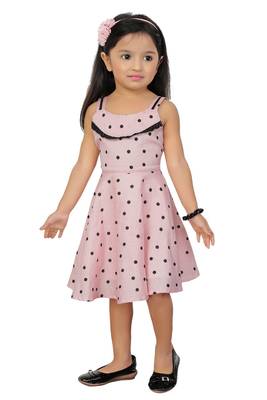 ADITA Girl's Cotton Pink & Black Dot Printed Dress 1