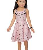ADITA Girl's Cotton Pink & Black Dot Printed Dress