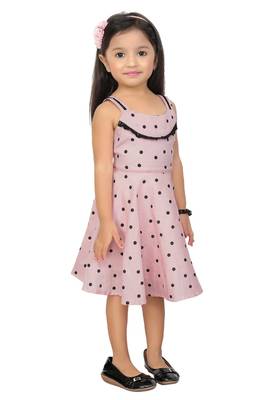 ADITA Girl's Cotton Pink & Black Dot Printed Dress 3