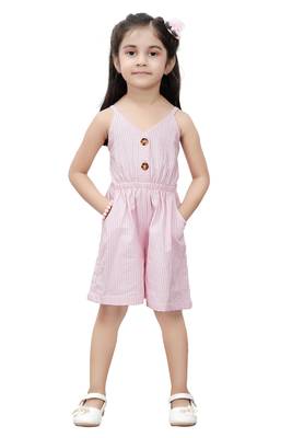 ADITA Girl's Cotton Pink Strip Jumpsuit 1