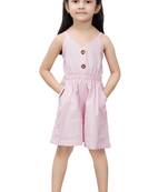 ADITA Girl's Cotton Pink Strip Jumpsuit