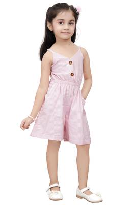 ADITA Girl's Cotton Pink Strip Jumpsuit 2