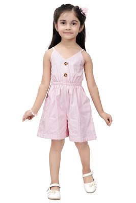 ADITA Girl's Cotton Pink Strip Jumpsuit 4
