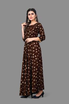 Coffee printed rayon ethnic-kurtis 3