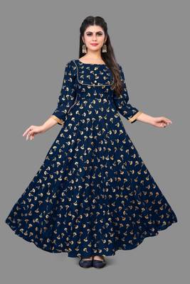 Blue printed rayon ethnic-kurtis 1
