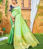 Green printed silk saree with blouse