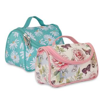 NFI essentials Floral Print Cosmetics Pouch Makeup Pouch Vanity Case Jewellery Pouch Stationery Pencil Case (Pack of 2) 1