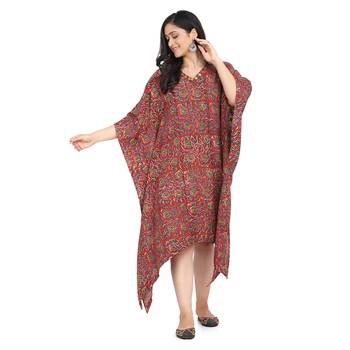 Shaily Rust & Multi Colour Cotton Printed And Hand Work Kuftan 1