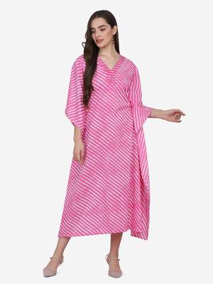 Shaily Pink Colour Cotton Lehriya & Anchor Work Kuftan 1