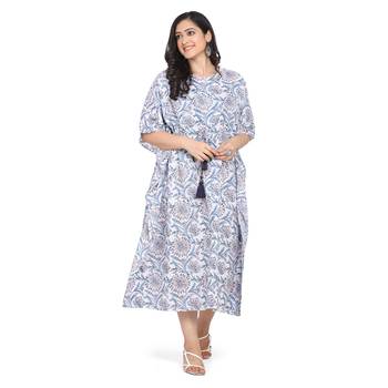 Shaily White & Blue Colour Cotton Printed Kuftan 1