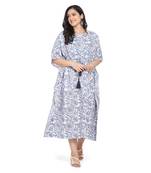 Shaily White & Blue Colour Cotton Printed Kuftan