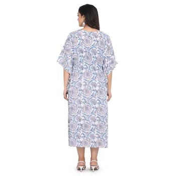 Shaily White & Blue Colour Cotton Printed Kuftan 2