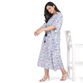 Shaily White & Blue Colour Cotton Printed Kuftan 4