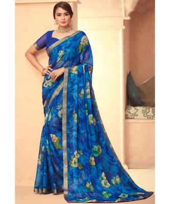 Blue Floral Print Chiffon sarees 1
