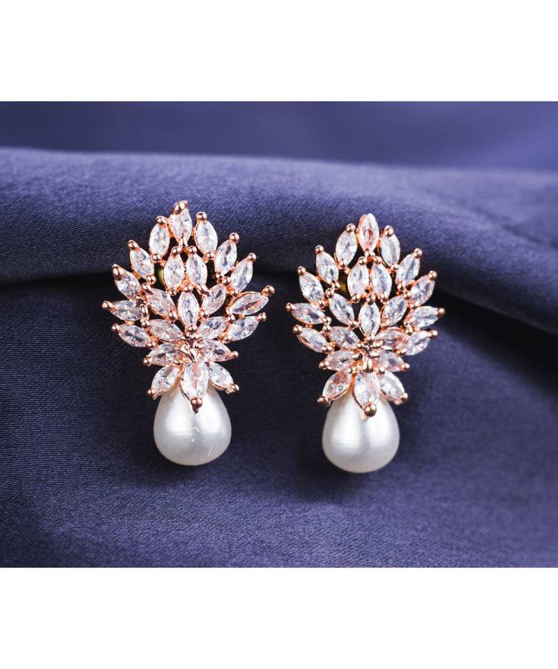 Rose gold leaf pearl Stud earrings