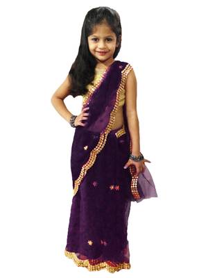 Purple Net Golden Aari Work Ready-to-Wear Saree 1