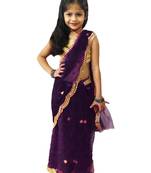 Purple Net Golden Aari Work Ready-to-Wear Saree