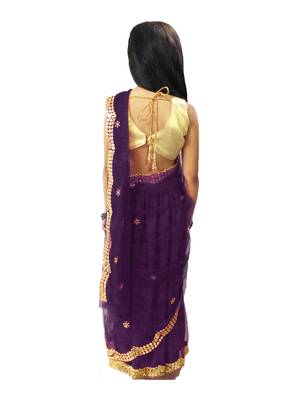 Purple Net Golden Aari Work Ready-to-Wear Saree 2