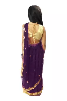 Purple Net Golden Aari Work Ready-to-Wear Saree