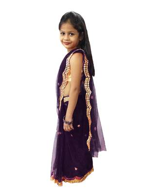 Purple Net Golden Aari Work Ready-to-Wear Saree 3