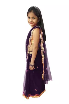 Purple Net Golden Aari Work Ready-to-Wear Saree