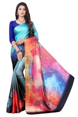 Multicolor printed satin saree with blouse 2