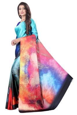 Multicolor printed satin saree with blouse 3
