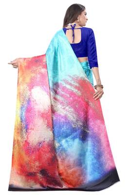 Multicolor printed satin saree with blouse 4