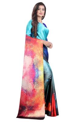 Multicolor printed satin saree with blouse 5