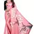 Pink printed satin saree with blouse