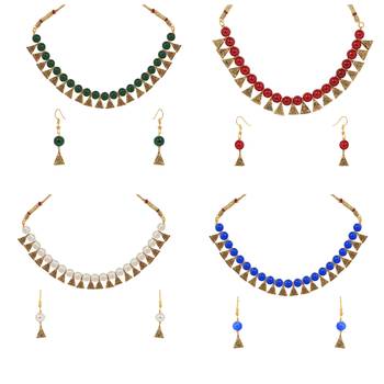 Antique Gold Plated Multicolored Moti Necklace With Earrings Jewellery Combo Sets 1