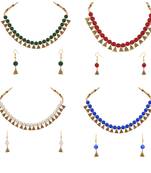 Antique Gold Plated Multicolored Moti Necklace With Earrings Jewellery Combo Sets